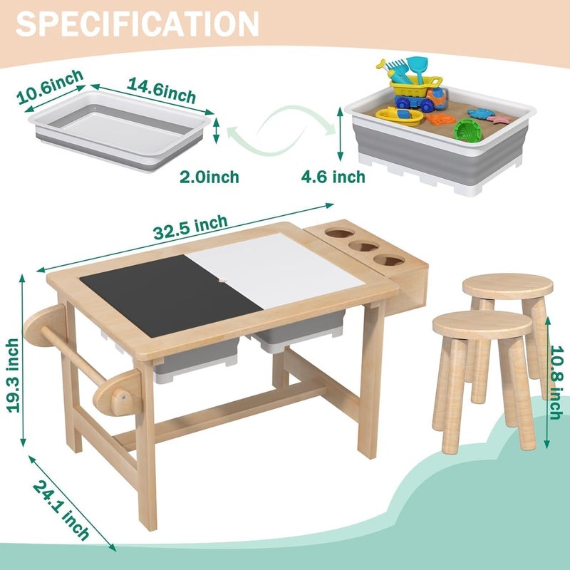 Yaofala Sensory Table for Toddlers Kids Sensory Bin Table with 2 Sensory Bins and Double-Sided Board, Birthday Gifts for Boys and Girls - Image 2
